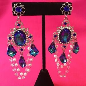 Blue and Silver Chandelier Earrings